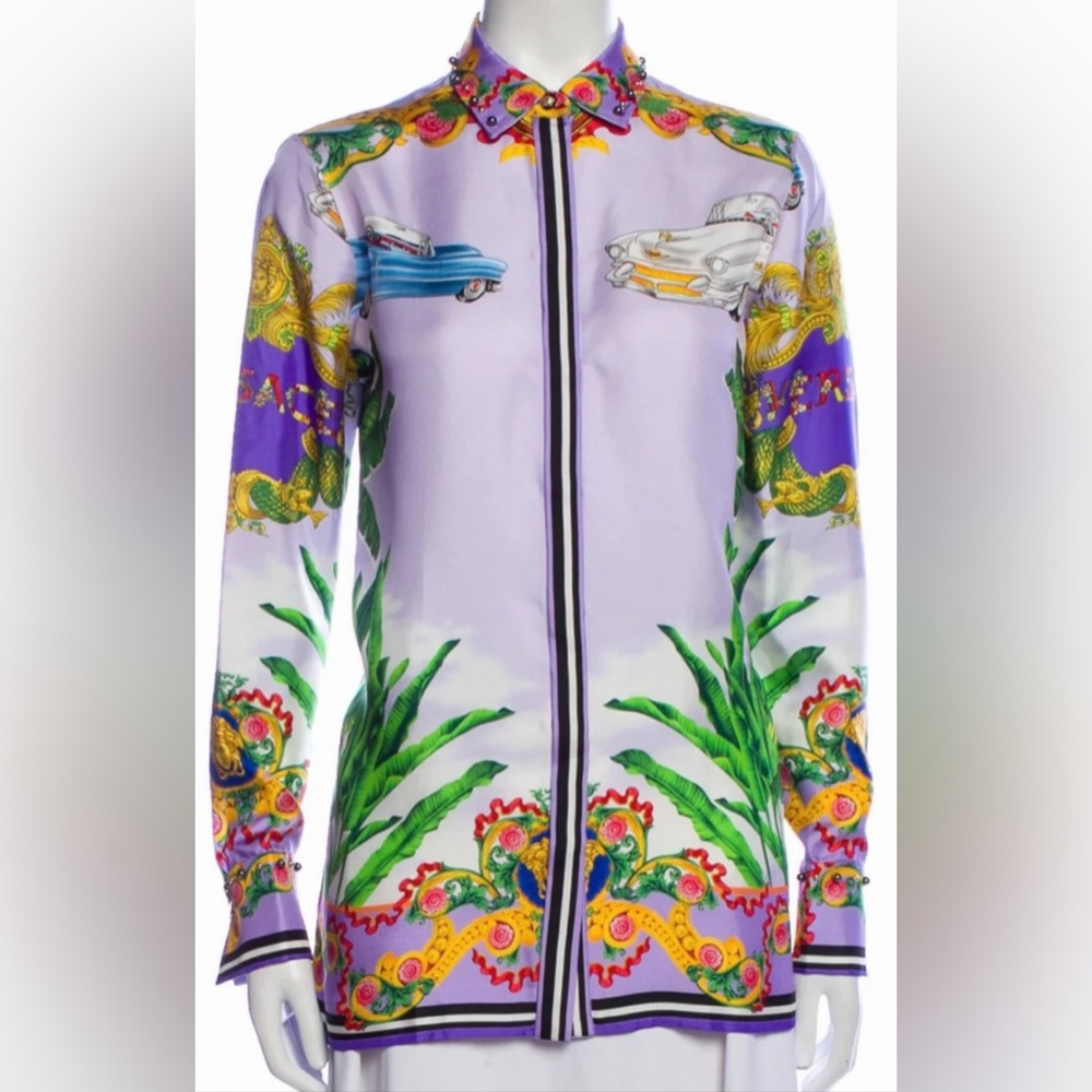 Versace Purple and Green Printed blouse